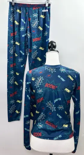 160767 Terramar Base Layer 2 Pc Set Thermals Kids Boys Blue Comic Cartoon Size L 10/12