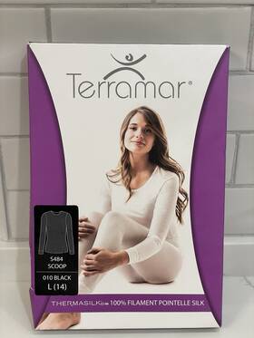 Terramar 721357005622 Base Layer Long Sleeve Top Women Size Large Black 100% Silk Shirt New