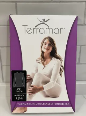 Terramar 721357005622 Base Layer Long Sleeve Top Women Size Large Black 100% Silk Shirt New