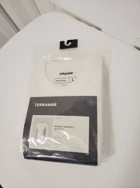 Terramar 721357159615 Nwt White Mens Thermal Waffle Crewnek Top Size Large Ret. 29.99
