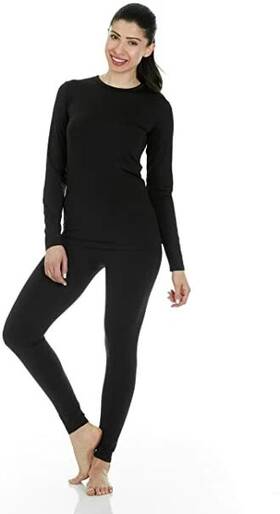 Therma Tek 008678873797 Thermal Long Johns Underwear Top And Bottom 2pc Set Women M - Black