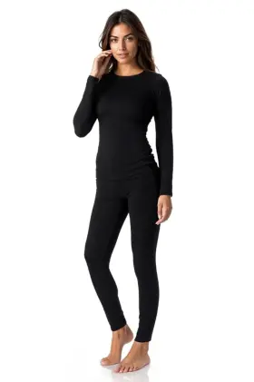 Thermajane 856780008053 Long Johns Thermal Underwear For Women Fleece Lined Base Layer Pajama Set Col