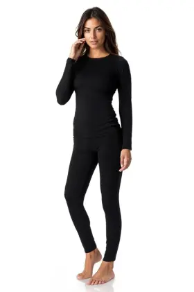 J-t-w-1836 Thermajane Long Johns Thermal Underwear For Women Fleece Lined Base Layer Pajama Set Col