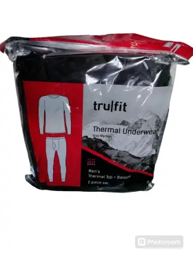 Trufit 035141796116 Tru Fit Thermal Crew Neck Men Top Bottom Mens Medium Black 2 Piece Set New