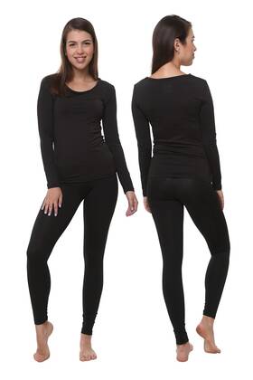 Ultra Dry 20002 Women Thermal Set Lightweight Soft Fleece Shirt And Tights Black Medium