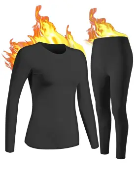 Nk349776 Uniquebella Womens Thermal Long Johns Base Layer Set - Athletic Underwear Black