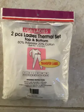 Usa Ladies 841108019149 2 Piece Thermal Set New. M 32-34. Long Sleeve. Poly/cotton. White