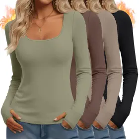 Velvelhall-nnh81947 Velvelhall 4 Pack Womens Thermal Long Sleeve Shirts Fleece Scoop Neck Tops Slim Fit Und