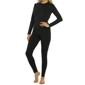 Vicherub 19tus-min-w1 Womens Thermal Underwear Set Black Small Fleece Lined Base Layer Top Bottom Cold