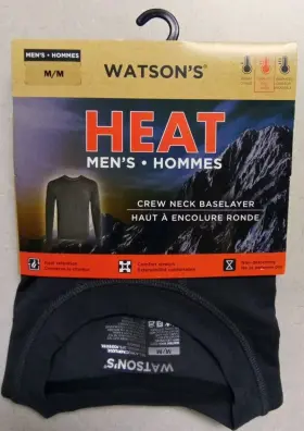 Watsons 062910496601 Mens Heat Base Layer Crew Neck Size Medium Charcoal/carbon