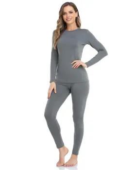139ws Weerti Womens Fleece Lined Thermal Long Johns Set - Cold Weather Grey