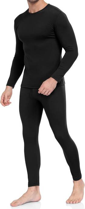Weerti 313048249240 Mens Thermal Underwear Fleece Lined Long Johns Set Black Large
