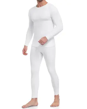 Weerti 746198659568 Mens Fleece Lined Thermal Long Johns Base Layer Cold Weather Set - White