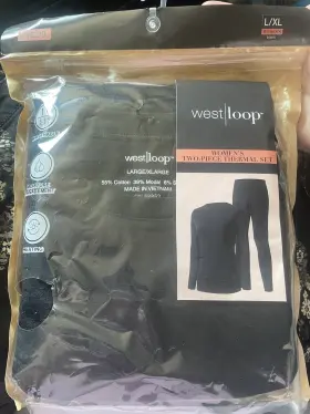 West Loop 049022075740 Nwt Womens Large/ Extra Large Black Two Piece Thermal Set