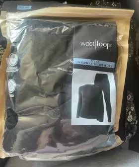 340842 West Loop Mens Black 2-piece Modal Blend Thermal Set - Top And Pants Nwt M/large