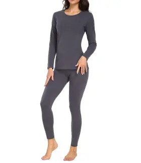 Wirarpa 978507884635 Womens Cotton Thermal Long Johns Pajama Set Size M Deep Grey