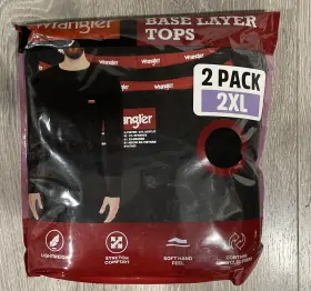 11240 Wrangler New Mens Black Long Sleeve Performance Base Layer Tops 2 Pack Sz 2xl