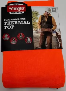 147453 Wrangler Mens Size Medium Performance Thermal Top Safety Orange Winter Wear