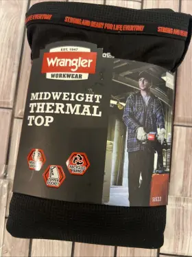 Wrangler 190009399936 Workwear Midweight Mens 2xl Thermal Top Black Zipper Pocket Nwt