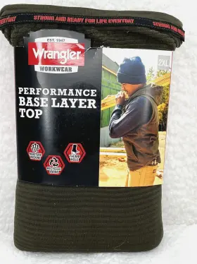 Wrangler 190009400434 Mens Performance Base Layer Top 2xl 50-52 Military Green Crew Neck
