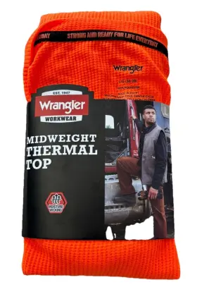 Wrangler 190009401486 Mens Workwear Mid Weight Thermal Top Safety Orange Size L 36-38