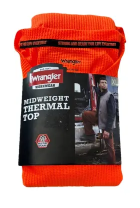 Wrangler 190009401493 Mens Workwear Mid Weight Thermal Top Safety Orange Size Xl 40-42