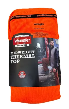 Wrangler 190009401509 Mens Workwear Mid Weight Thermal Top Safety Orange Size 2xl 44-46