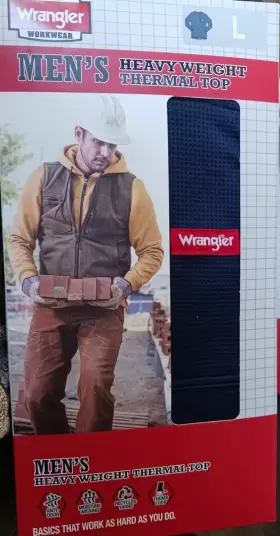 Wrm10701 Wrangler Heavyweight Thermal Top Shirt Navy Blue Waffle Polyester L 42-44 Inch