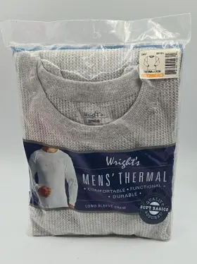 2607 Wright S Wrights Mens Longsleeve Thermal Crew Top Gray Sz Xl Cotton Blend Nip