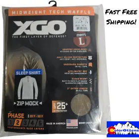 115003 Xgo Performance Base Layer Sleep Shirt Zip Mock Mens Sz L 42-44 100% Polyester
