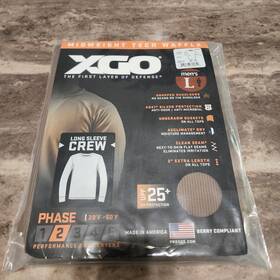 Xgo 785146615850 Waffle Mens Large Midweight Tech Top Long Sleeve Crew Tan