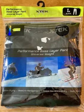 660-3705 Xtek Performance Base Layer Pant Mens Size Large L Black Very Cold Pants