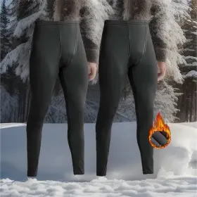M234-2p-hei-3xl Yushow Mens Fleece Lined Thermal Base Layer Bottoms 2 Pack Black 3xl Brand New In Bag