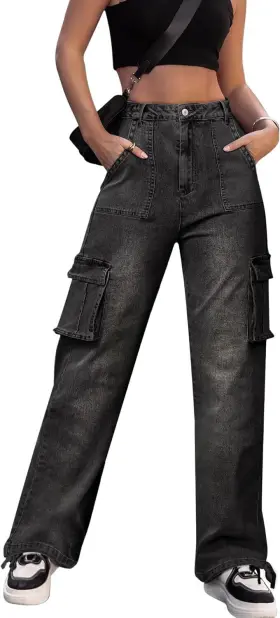 Skx-001 Zmpsiisa Women High Waisted Cargo Pants Wide Leg Casual 6 Pockets