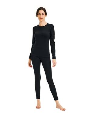 Zsosba Mata-642-blk-xl Metarino Women 100% Merino Wool Base Layer Set Thermal Underwear Casual Top B