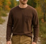 Duluth Trading Long Sleeve Thermal Crew Shirt Brown Men Large Pocket Pre-owned. Price: $11.90.