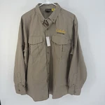 New Cabelas Khaki Long Sleeve Button Down Shirt Pockets Hiking Men Large. Price: $23.99.