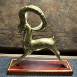 Vintage Mcm Genuine Solid Brass Ibex/ Antelope On Wood Base, Felt Bottom Used. Price: $35.00.