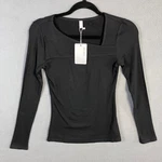 Reoria Women's Offset Square Neck Long Sleeve Top Size Black Ribbed Knit Nwt New. Price: $12.99.