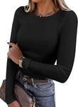 Women Long Sleeve Crewneck Rib Knit Slim Shirts Basic Tops Casual T-shirt New. Price: $29.69.