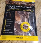 New! Realtree Youth Size Base Layer Top & Pants Set Brown Camo Sticks Leaves. Price: $13.50.