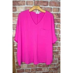 Jodifl Hot Pink V-neck Oversized Pocket Top Short Sleeve Blouse Fuchsia Xl Pre-owned. Price: $15.00.