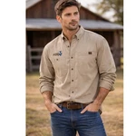 Wrangler Riggs Workwear Shirt Mens Tan Button Up Ranch Logo Utility Pre-owned. Price: $29.99.