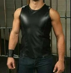 Hot# Men's Leather Black Sport Tank Top Shirt Sleeveless Fitted Fetish New. Price: $83.99.
