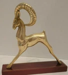 Vintage Mcm Genuine Solid Brass Ibex/ Antelope On Wood Base, Felt Bottom Used. Price: $42.00.